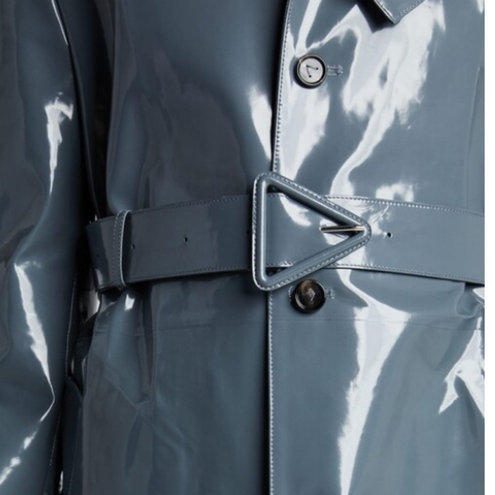 NEW BOTTEGA VENETA High Waisted Shine Triangle Leather Gray Trench Belt Sz Small - Picture 6 of 16